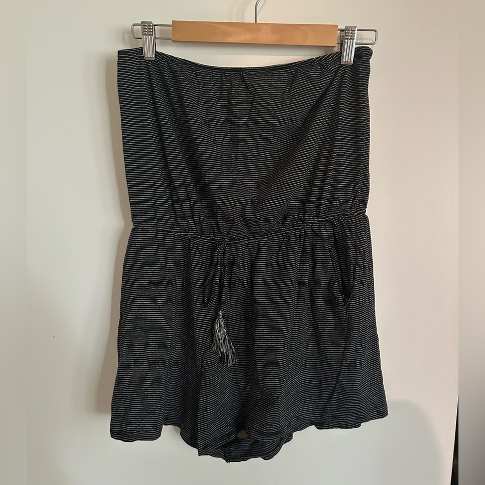 Black and White Striped Romper with Pockets